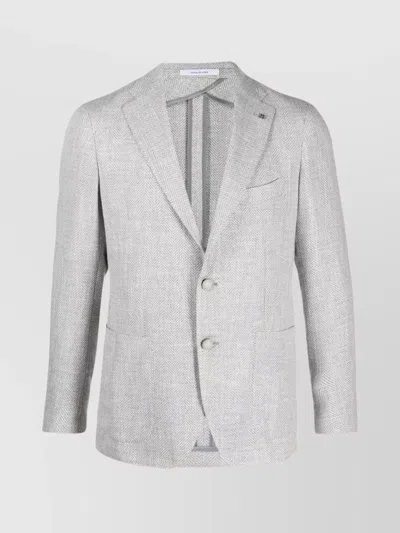 Tagliatore Herringbone-pattern Single-breasted Blazer In Gray