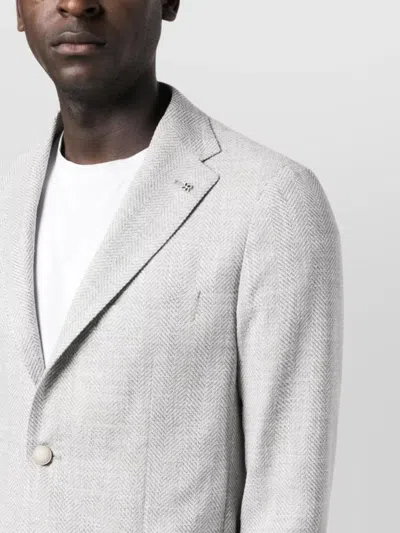 Tagliatore Herringbone-pattern Single-breasted Blazer In Gray