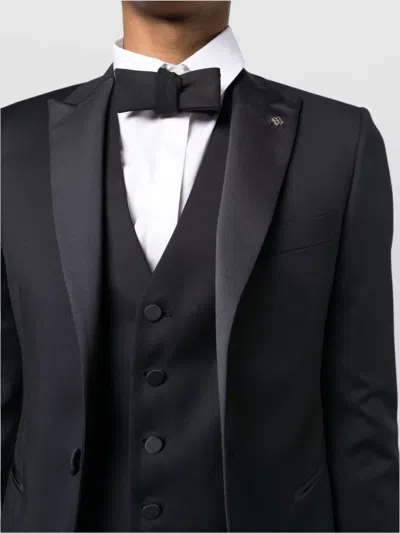 Tagliatore Suit With Satin Lapels And Waistcoat In Black