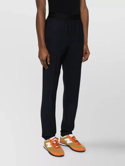Msgm Navy Wool Blend Pantalone Trousers In Black