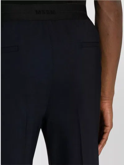 Msgm Navy Wool Blend Pantalone Trousers In Black