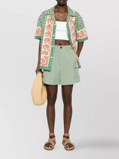 Woolrich Breathable Linen Viscose Shorts For Warm Weather In Green