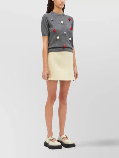 Msgm High Waist A-line Mini Skirt In Textured Fabric In White