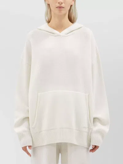 Msgm Oversized Wool-cashmere Sweater With Hood In White
