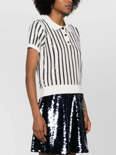 Msgm Knitwear Polo Collar Sequin Striped Short Sleeves In Multi