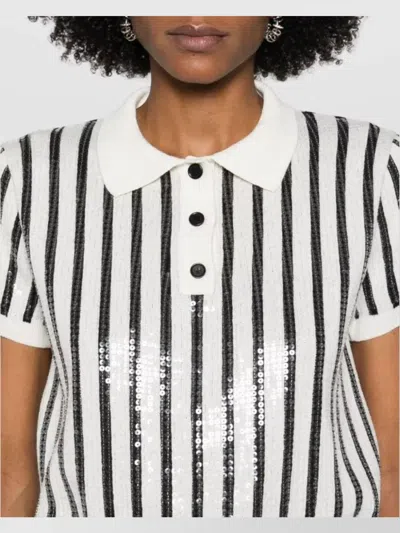 Msgm Knitwear Polo Collar Sequin Striped Short Sleeves In Multi