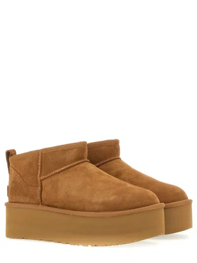 Ugg Biscuit Suede Classic Ultra Mini Platform Ankle Boots In Nude