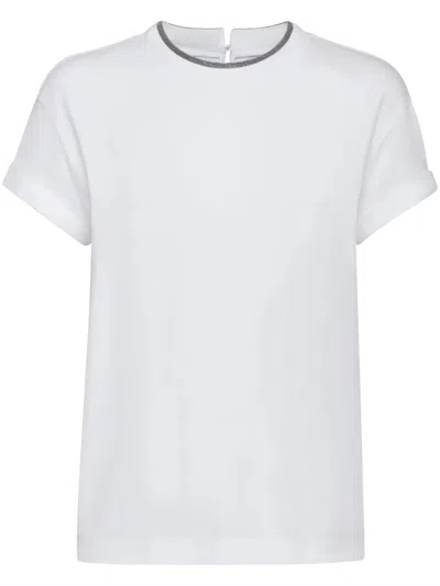 Brunello Cucinelli Cotton Crewneck Short Sleeve T-shirt In White