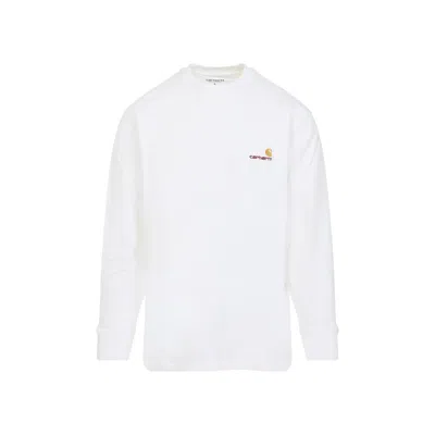 Carhartt Fleeced Cotton American Script Crew-neck Sweatshirt With Emb In White