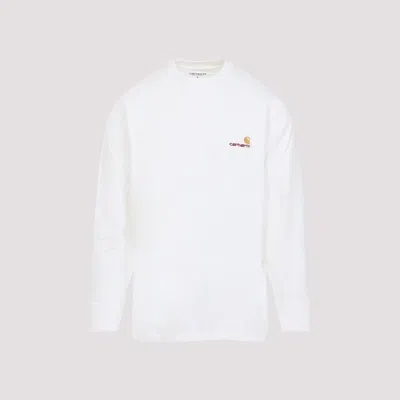 Carhartt Fleeced Cotton American Script Crew-neck Sweatshirt With Emb In White