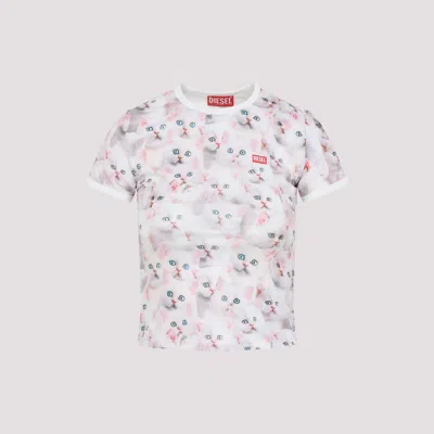 Diesel Cat-print T-shirt With Short Sleeves Throughout In White