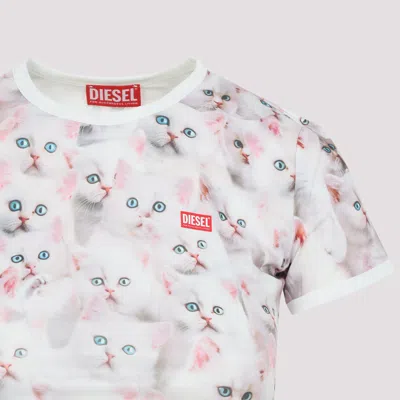 Diesel Cat-print T-shirt With Short Sleeves Throughout In White