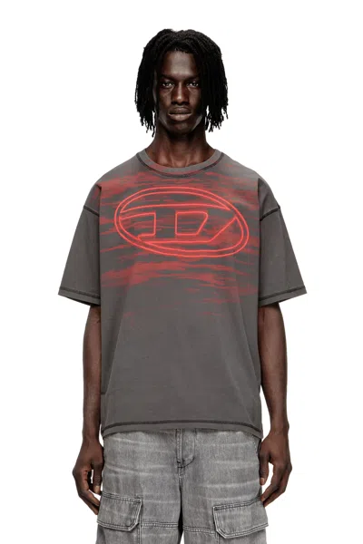 Diesel Cotton T-shirt With Oval D Print In Gray