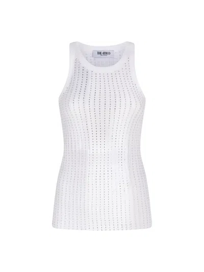 Attico White Tank Top With Rhinestones In Grey