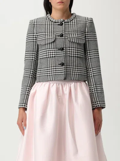 Self-portrait Houndstooth Wool Blend Jacket In Black
