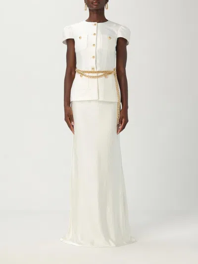 Self-portrait Self Portrait Cream Taffeta Chain Belt Maxi Dress In White