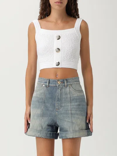 Balmain Cotton Blend Top Button Embellishments In White
