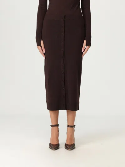 Victoria Beckham Brown Midi Skirt In Wool Blend In Brown