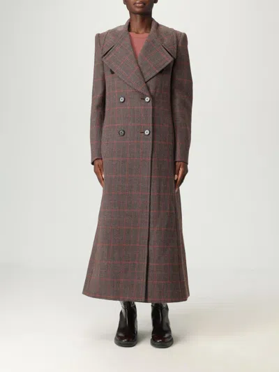 Chloé Double-breasted Coat With A Check Pattern In Brown