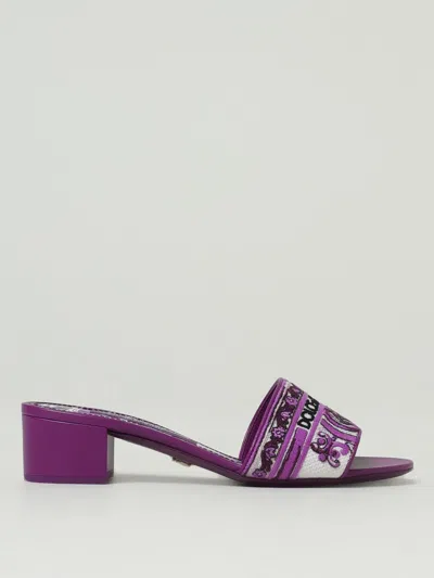 Dolce & Gabbana Embroidered Strap Slide Sandals With Low Block Heel In Purple
