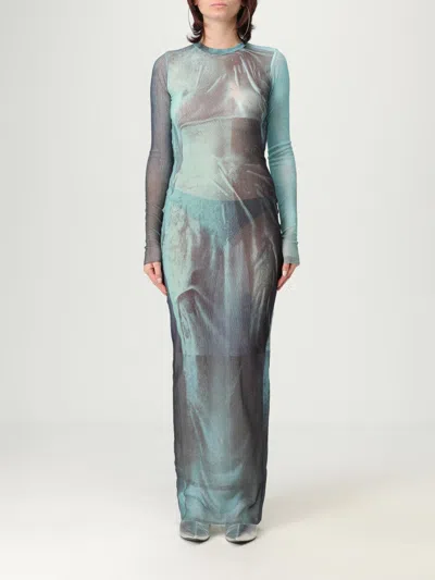 Jean Paul Gaultier "water" Mesh Long Dress In Blue
