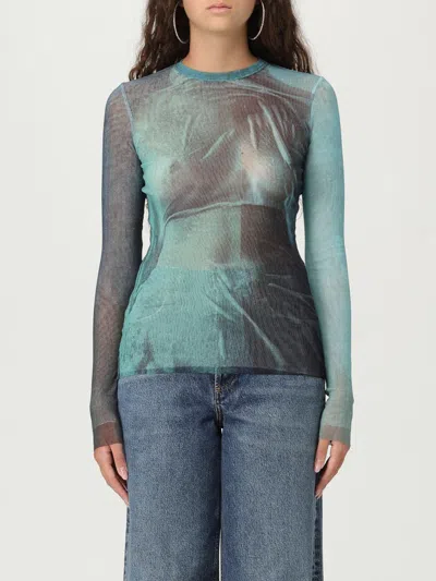 Jean Paul Gaultier Crew Neck Sheer Abstract Print Top In Blue