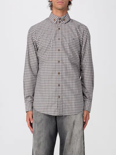 Vivienne Westwood Checked Embroidered-orb Shirt In Gray