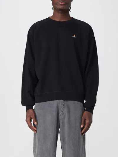 Vivienne Westwood Black Crew Necksweater With Orb Logo Embroidered On The Front In Wool Blend Man In Black