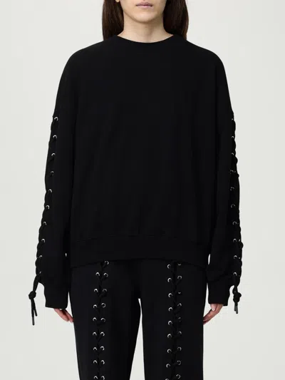 Rotate Birger Christensen Crew Neck Lace-up Detail Sweatshirt In Black