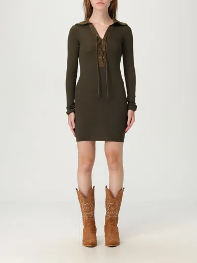 Golden Goose Polo Dress Orly Ribbed Wool Knit Leather Collar In Brown