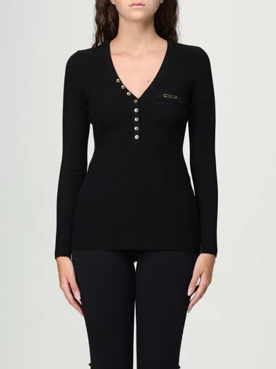 Elisabetta Franchi Maglia A Costine Con Taschino Nero In Black