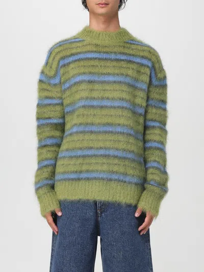 Marni Crew Neck Fuzzy Striped Sweater In Multi