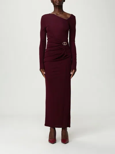 Twinset Draped Asymmetric Maxi Dress In Burgundy