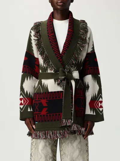 Alanui Waist Belt Fringe Geometric Pattern Long Sleeves Cardigan In Multi