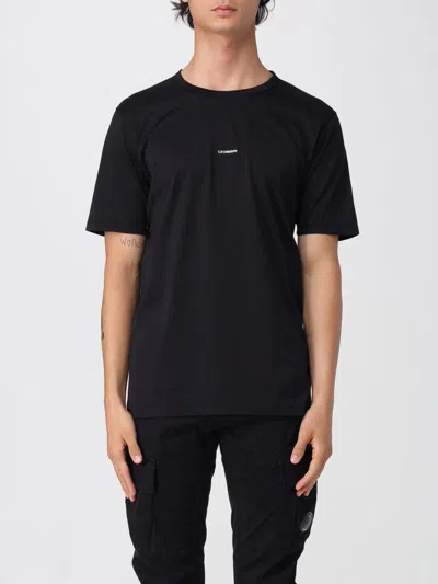C.p. Company Men Black Crewneck T-shirt With Logo Lettering On The Front In Cotton Man In Black