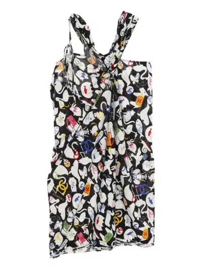 Pre-owned Chanel 1986-1988 Camellia-pattern Dress In Black