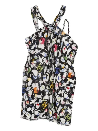 Pre-owned Chanel 1986-1988 Camellia-pattern Dress In Black