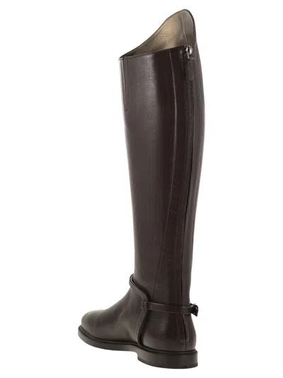 Brunello Cucinelli Classic Leather Boot With Precious Spurs In Brown