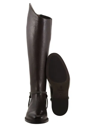 Brunello Cucinelli Classic Leather Boot With Precious Spurs In Brown