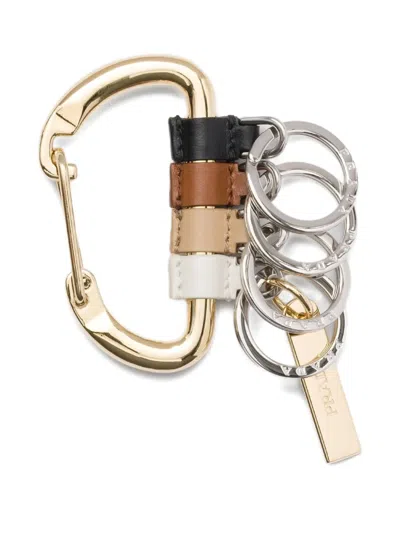 Prada Womens Black Carabiner Leather And Metal Keychain In Gold