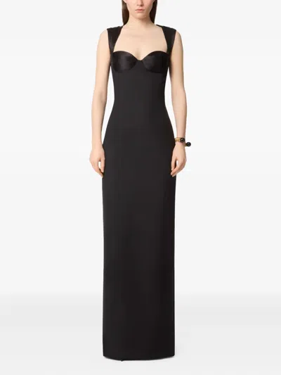 Nina Ricci Satin-panelled Open-back Maxi Dress In Black