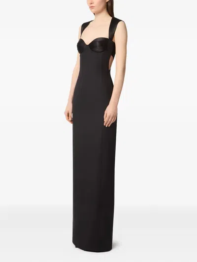 Nina Ricci Satin-panelled Open-back Maxi Dress In Black