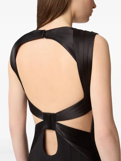 Nina Ricci Satin-panelled Open-back Maxi Dress In Black