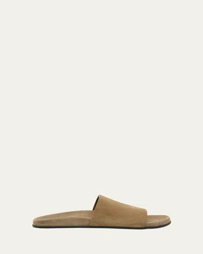 The Row Hugh Suede Flat Slide Sandals In Nude