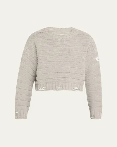 Mm6 Maison Margiela Mm6 By Maison Margiela Cropped Grey Sweater With Ribbed Knit In Gray