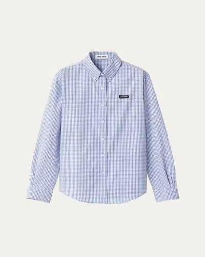 Miu Miu Check Long-sleeve Button-down Shirt In Blue