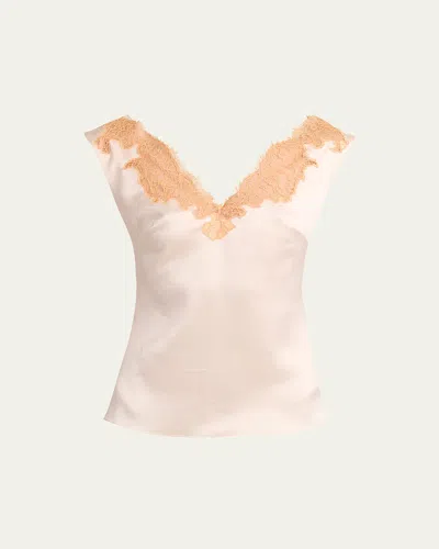 Alexander Mcqueen Lace Inset Satin Sleeveless Top In Neutral