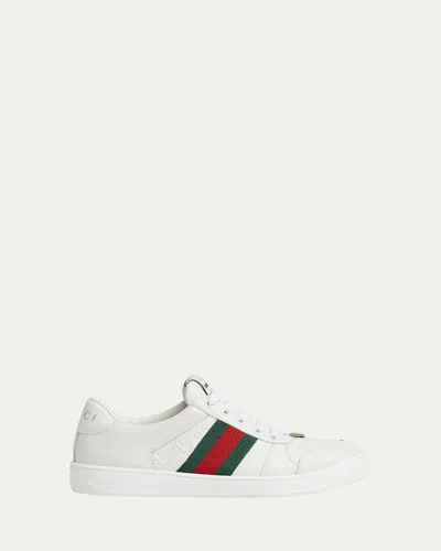 Gucci Screener White Low Top Sneakers With Web Detail In Leather Man In White