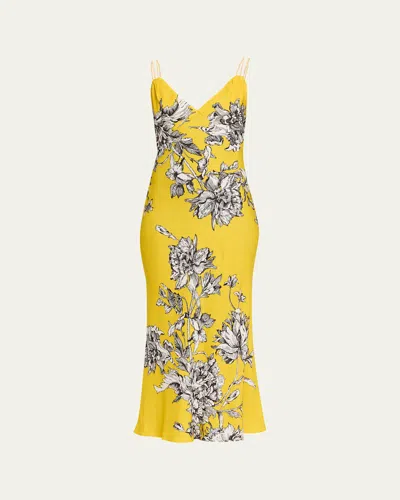 Alice And Olivia Kiro Blooming Wild Golden Hour Midi Slip Dress In Yellow