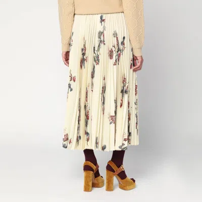 Etro Pleated Midi Skirt With Floral Print In Neutral